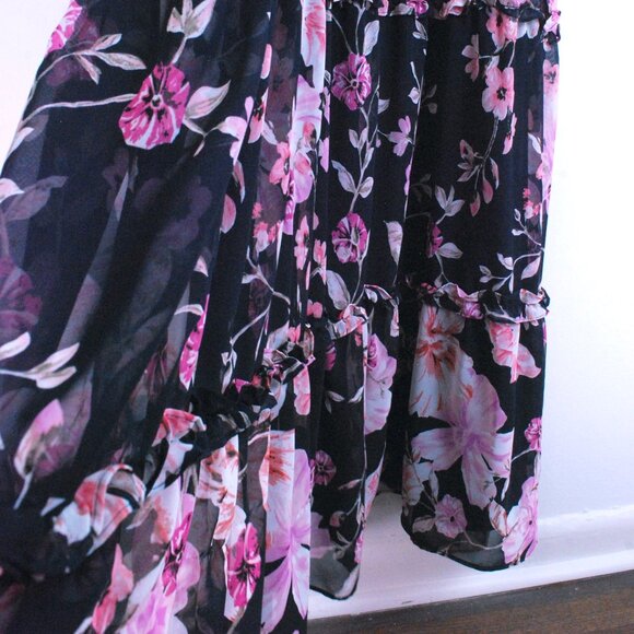 Eliza J. Navy Floral Tiered Chiffon Ruffled Coquette Soft Girl Cottagecore Dress - Picture 9 of 11